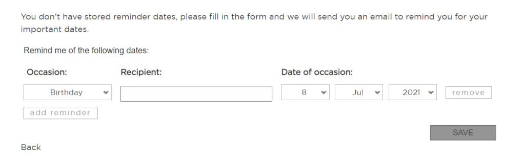 Screenshot of Appleyard London date reminder