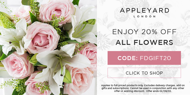 Use discount code FDGIFT20 for 20% off all full priced bouquets at Appleyard London.