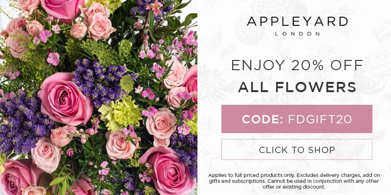Use discount code FDGIFT20 for 20% off all full priced bouquets at Appleyard London. Excludes delivery charges & add-on gifts, subscriptions, hampers, and alcohol