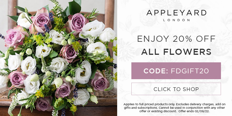 Use discount code FDGIFT20 for 20% off all full priced bouquets at Appleyard London. Expires 02/09/22.