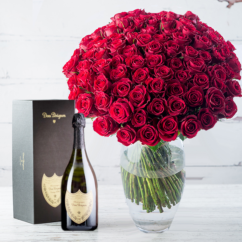 100 Red Roses & Dom Perignon
