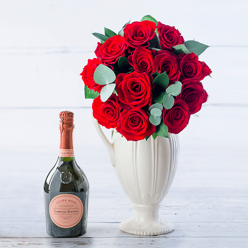 12 Opulent Red Roses & Laurent Perrier Rosé image