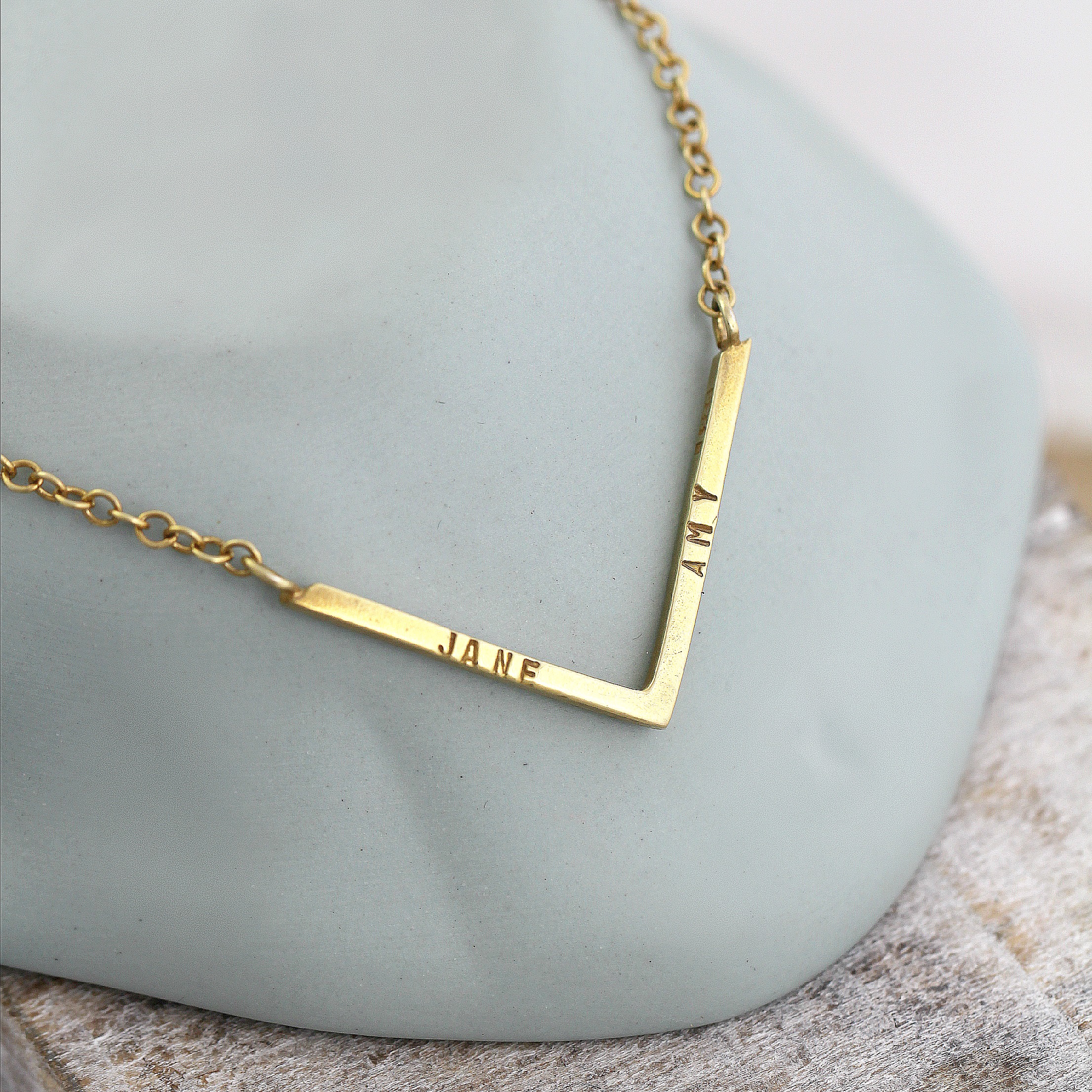 Personalised Yellow Gold Chevron Necklace