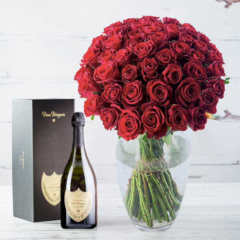 50 Red Roses & Dom Perignon