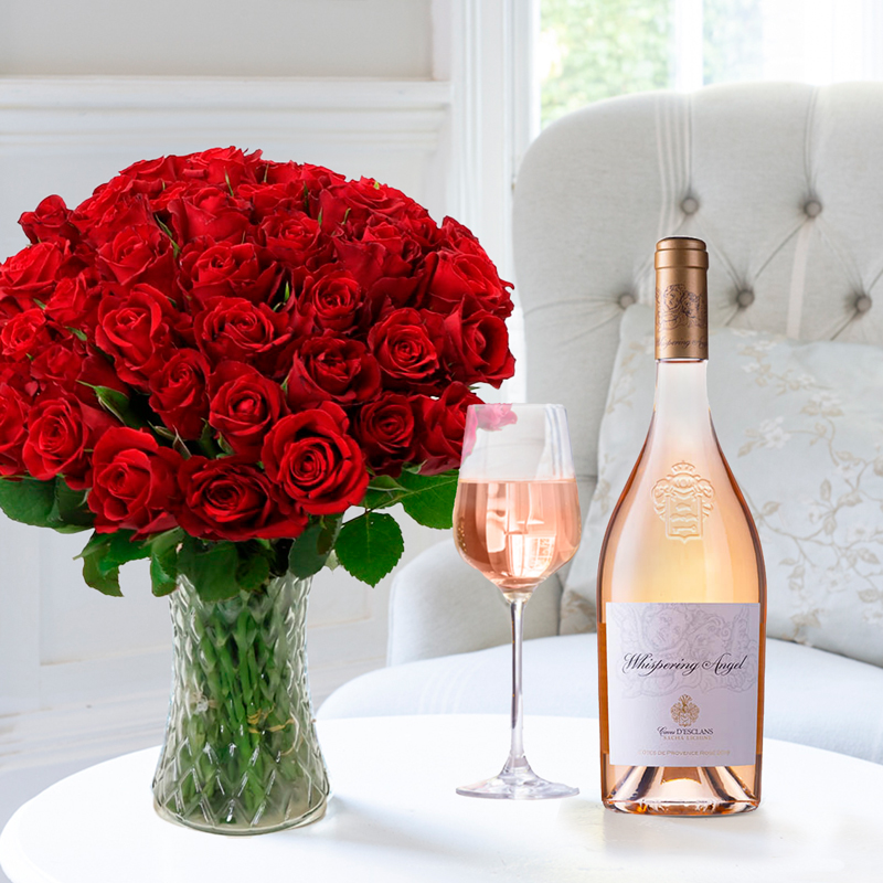 Flower Gift Set - 50 Red Roses & Whispering Angel - Mother's Day Flower & Gift Delivery UK - Appleyard London