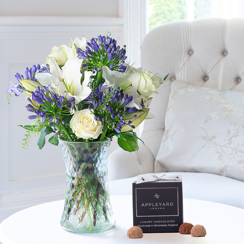 Flowers & Chocolates Bluebelle & 12 Mixed Truffles - Next Day Flower & Gift Delivery UK - Appleyard London