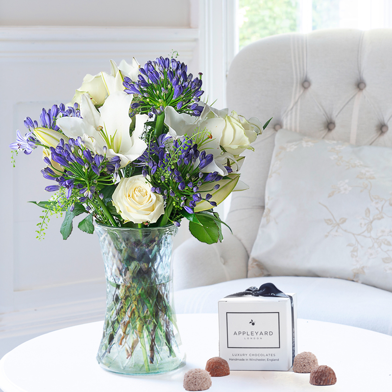 Flower Gift Set - Bluebelle & 6 Mixed Truffles - Agapanthus & Greenbell - Next Day Flower & Gift Delivery UK - Appleyard London