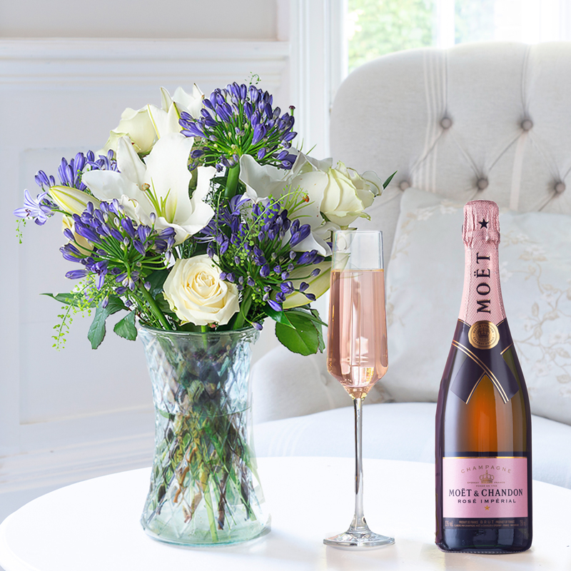 Flowers & Champagne Bluebelle & Moët Rosé - Next Day Flower & Gift Delivery UK - Appleyard London