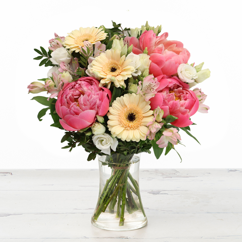 Coral Peonies, Mini Gerberas & Pink & White Lisianthus | Blushing Peony Bouquet | Peonies Delivered | Next Day Flower Delivery UK | Appleyard London