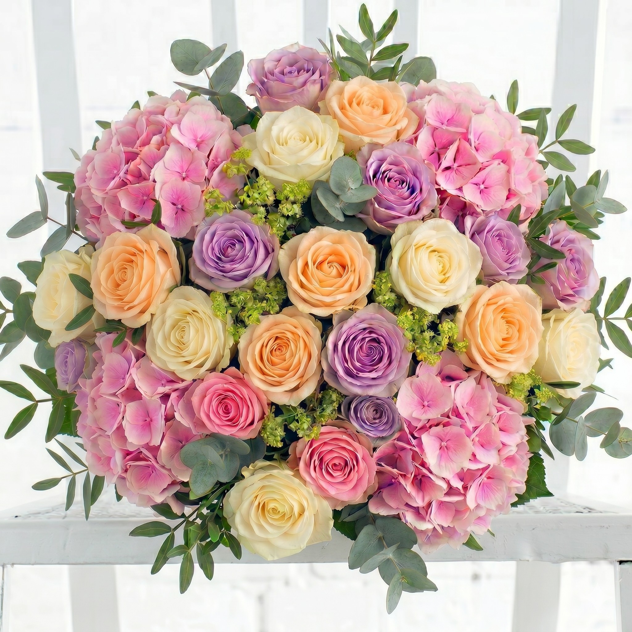 Luxury Summer Flower Bouquet - Pink Hydrangeas with Peach, Pink, Lilac & White Roses Pastel Flowers - Candy Clouds - Hydrangeas & Roses Bouquet - Next