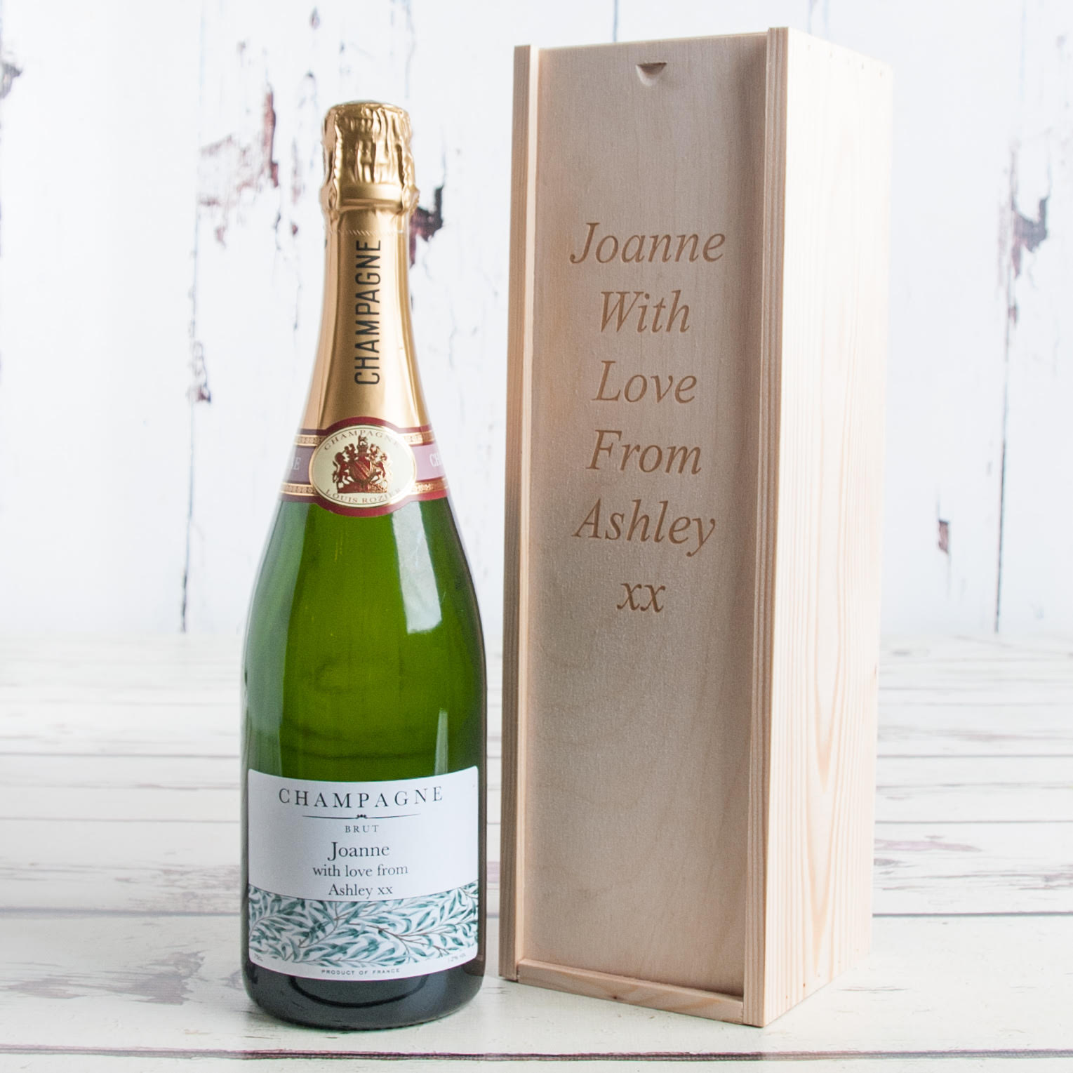 Personalised Champagne & Engraved Wooden Box