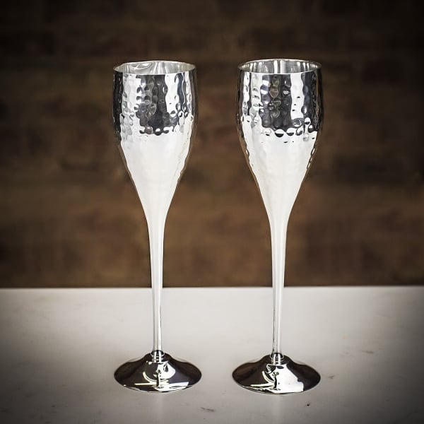 Culinary Concepts 'Lets Get Hammered' Pair of Silver Plated Champagne Flutes