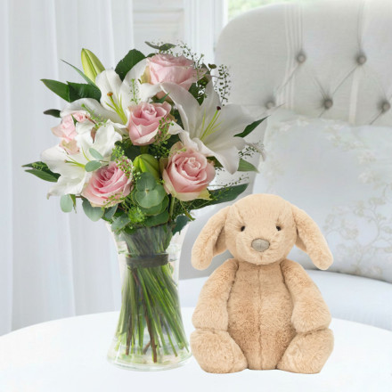 Simply Pink Rose & Jellycat Luxe Puppy Orlando (31cm)