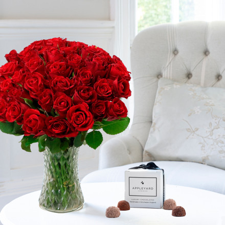 50 Classic Red Roses & 6 Mixed Truffles