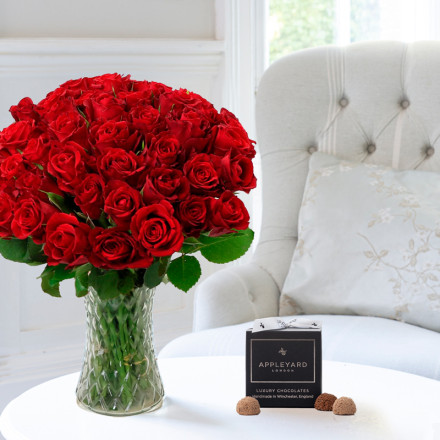 50 Classic Red Roses & 12 Mixed Truffles
