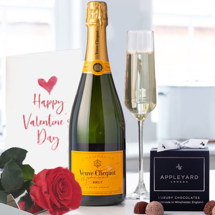 Preserved Rose, Veuve Cliquot, 12 Handmade Truffles & Valentine's Card
