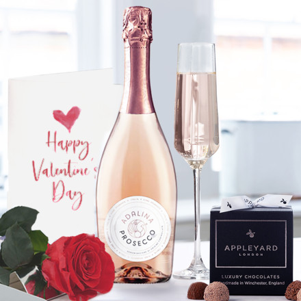 Preserved Rose, Adalina Rosé Prosecco, 12 Handmade Truffles & Valentine's Card