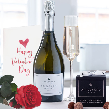 Preserved Rose, Appleyard Prosecco, 12 Handmade Truffles & Valentine's Card