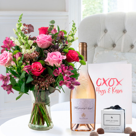 Autumn Rose, Whispering Angel (75cl), 6 Truffles & Romance Card