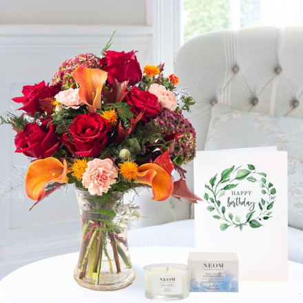 Butternut Squash, Neom Luxury Candle (75g) & Happy Birthday Card