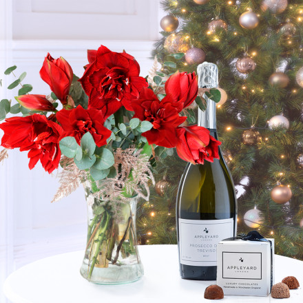 Amaryllis Bouquet, Appleyard Prosecco (75cl) & 6 Mixed Truffles