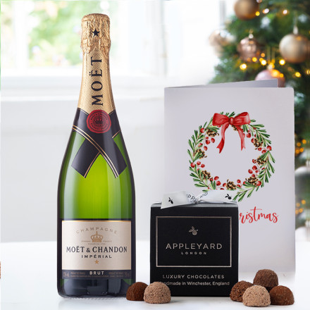 Moët & Chandon Brut Champagne (75cl), 12 Mixed Truffles & Christmas Card