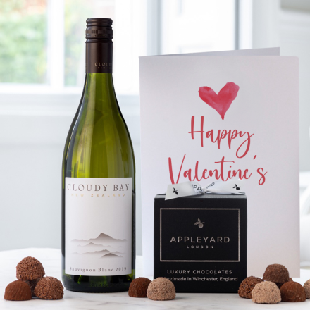Cloudy Bay Sauvignon Blanc (75cl), 12 Handmade Truffles & Valentine's Card