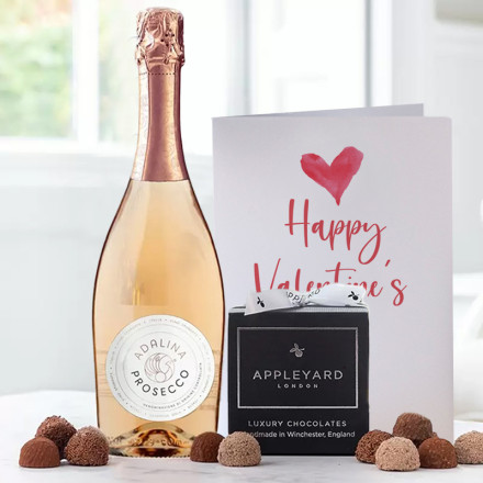 Rosé Prosecco (75cl), 12 Handmade Truffles & Valentine's Card