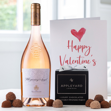 Whispering Angel Wine (75cl), 12 Handmade Truffles & Valentine's Card