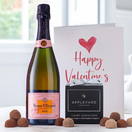 Veuve Clicquot Rosé Champagne (75cl), 12 Handmade Truffles & Valentine's Card