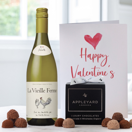 La Vielle Ferme White Wine (75cl), 12 Handmade Chocolate Truffles & Valentine's Card