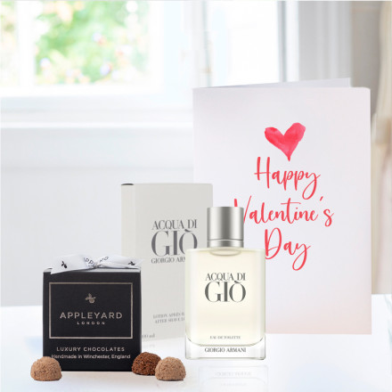Giorgio Armani Acqua di Gio Aftershave (100ml), 12 Handmade Chocolate Truffles & Valentine's Card