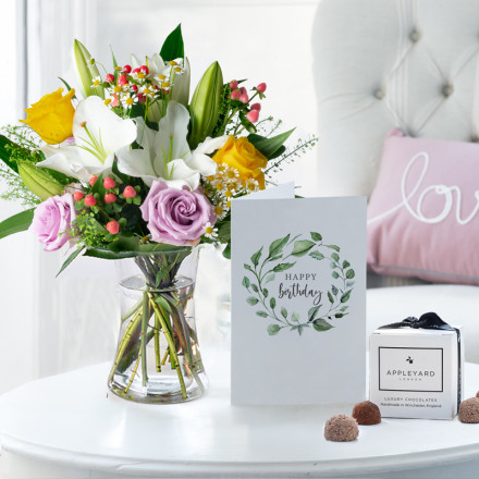 Glaze, 6 Mixed Truffles, Vase & Birthday Card
