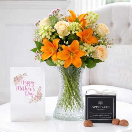 Coral Garden, 12 Mixed Truffles, Vase & Mother's Day Card