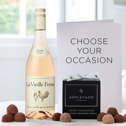La Vielle Ferme Rosé Wine (75cl), 12 Handmade Chocolate Truffles & Occasion Card