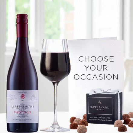 Les Peyrautins Pinot Noir 75cl, 12 Appleyard Truffles & Occasion Card