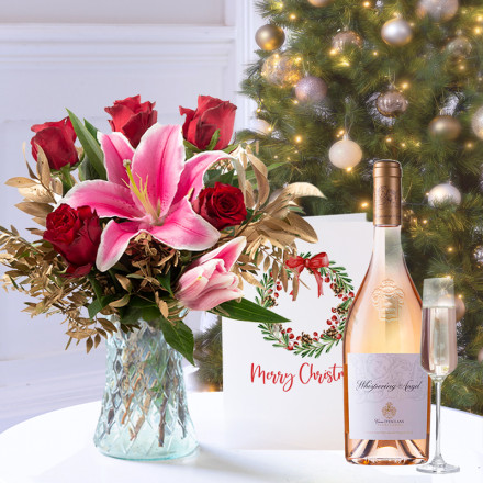 Festive Lily & Rose, Whispering Angel (75cl) & Christmas Card