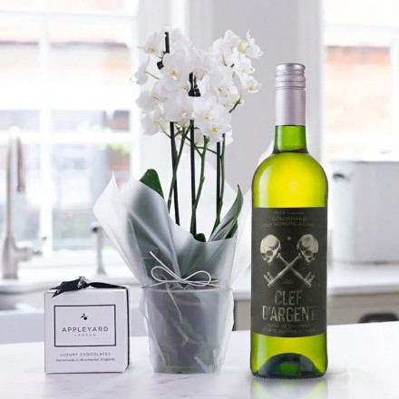 Mini White Orchid (20-25cm), Clef d'Argent Sauvignon Blanc & 6 Mixed Truffles