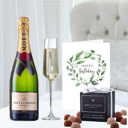 Moët & Chandon Brut Champagne (75cl), 12 Truffles & Birthday Card
