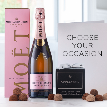 Moët & Chandon Rosé Champagne (75cl), 12 Handmade Chocolate Truffles & Occasion Card