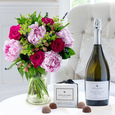 Pomegranate Rose & Peony, Appleyard Prosecco (75cl) & 6 Truffles