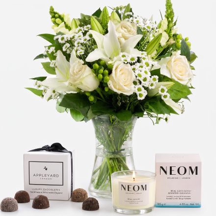 Simply White Rose & Lily, NEOM Real Luxury Candle (75g) & 6 Mixed Truffles