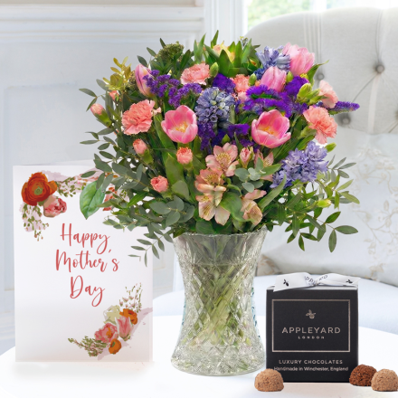 Spring Blossom, Vase, 12 Truffles & Happy Mother's Day Card