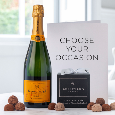 Veuve Clicquot Yellow Label Brut Champagne (75cl), 12 Handmade Chocolate Truffles & Occasion Card