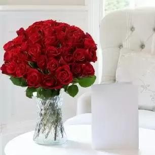 50 Luxury Red Roses & Free Card