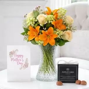 Coral Garden, 12 Mixed Truffles, Vase & Mother's Day Card