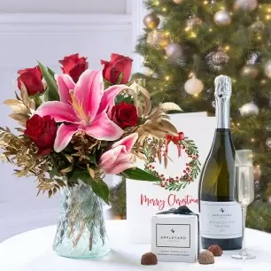 Festive Lily & Rose, Appleyard Prosecco (75cl), 6 Mixed Truffles & Christmas Card