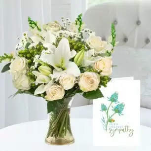 Simply White Rose & Lily, Vase & Sympathy Card