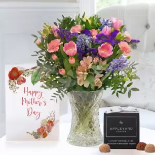 Spring Blossom, Vase, 12 Truffles & Happy Mother's Day Card