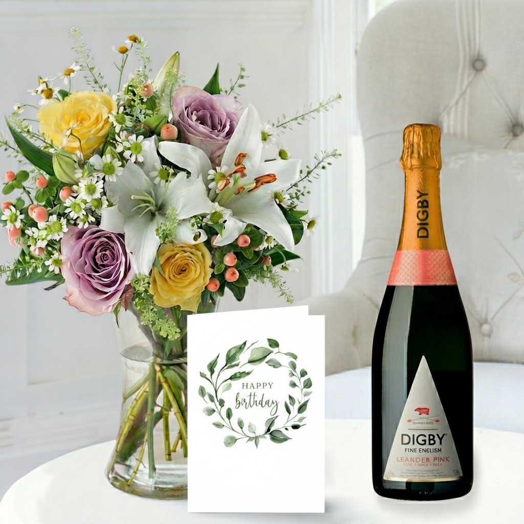 Birthday Flower Gift Set - Glaze - Hand-Tied Flowers - Pink - Next Day Flower & Gift Delivery UK - Appleyard London